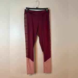 BSP Burgundy & Pink Full Length Crossover Leggings EUC